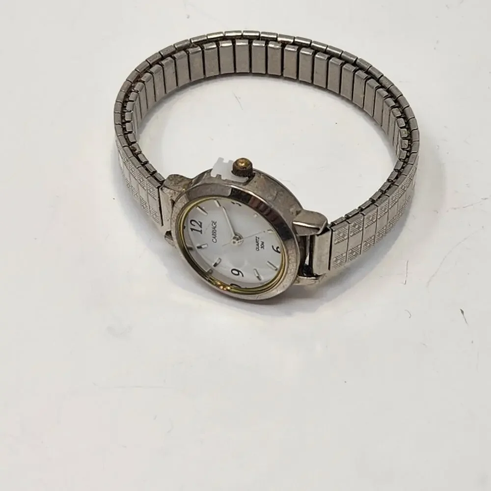 Carriage by Timex Ladies Silver Tone Stretch Band Watch Wristwatch Round Works.